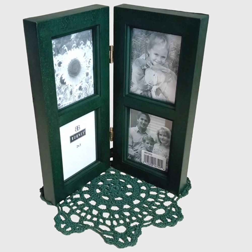 Vintage Burnes Dark Green Wooden Open Book Frame NWTs